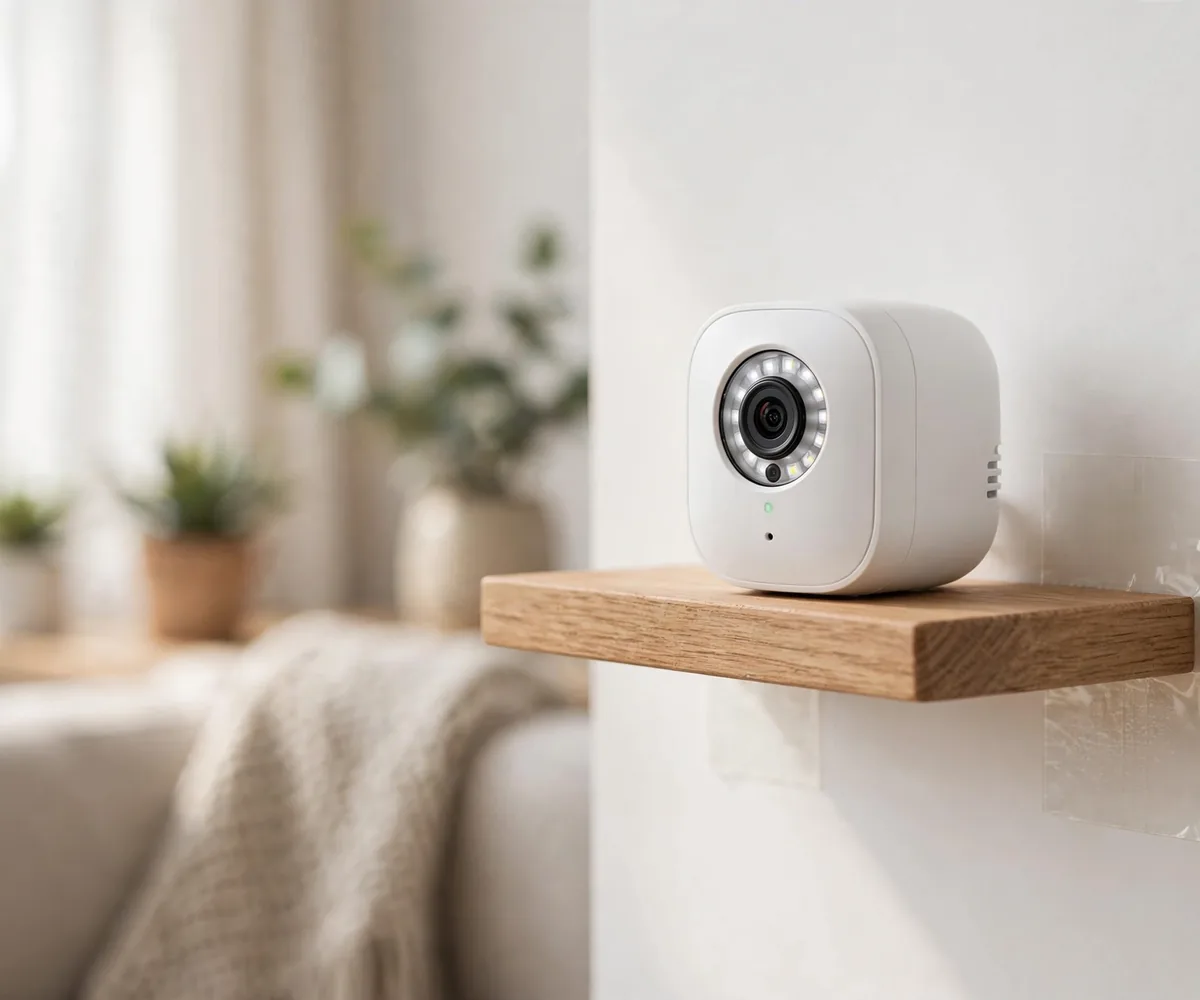 Mounting an indoor security camera without drilling in a rental apartment